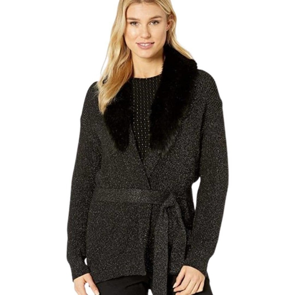 MICHAEL Michael Kors Faux-Fur-Trim Cardigan Size Medium